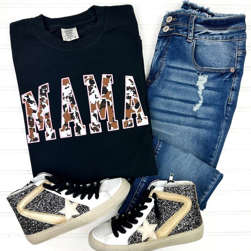 Mama Cow Print Comfort Colors T-Shirt Hoodie, Sweatshirt | HypeDripTees.com