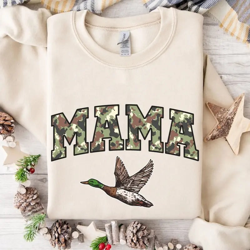 Mama Duck Hunt Camo Bottomland Pattern Crewneck Sweatshirt, Mama Hunting Season Tee Hoodie | HypeDripTees.com