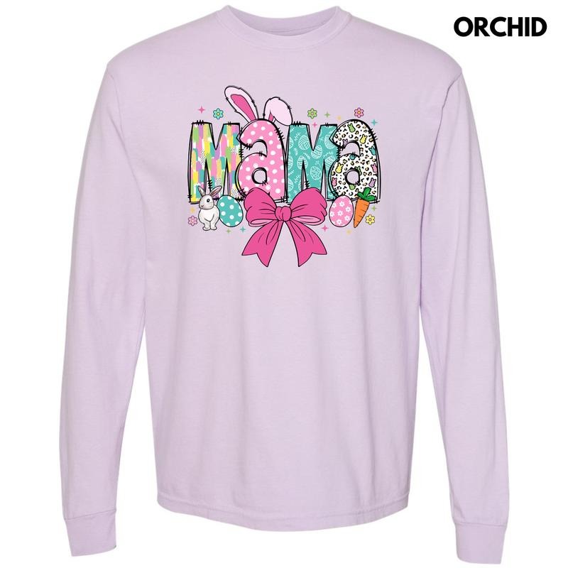 Mama Easter Coquette Long Sleeve Comfort Colors T-Shirt Hoodie, Sweatshirt | HypeDripTees.com