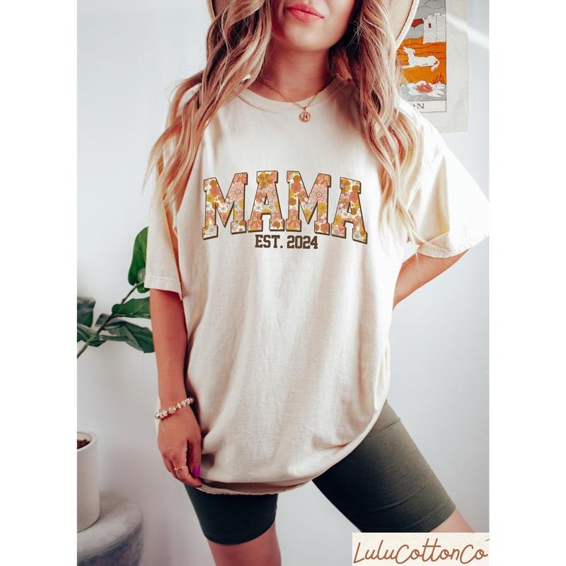 Mama Est 2024, Floral Mama Shirt, Groovy Mama Shirt Best Price Hoodie, Sweatshirt | HypeDripTees.com