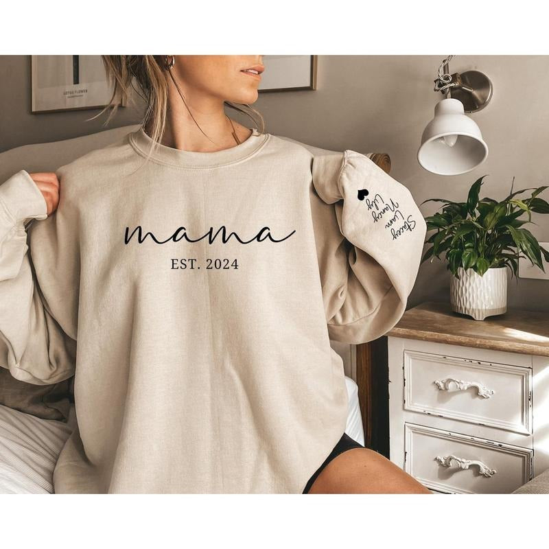 Mama Est Sweatshirt, Custom Mama Est 2024 Sweatshirt, Custom Mom Sweatshirt, Mom Gift, New Mom Gift, Mama Sweatshirt,...