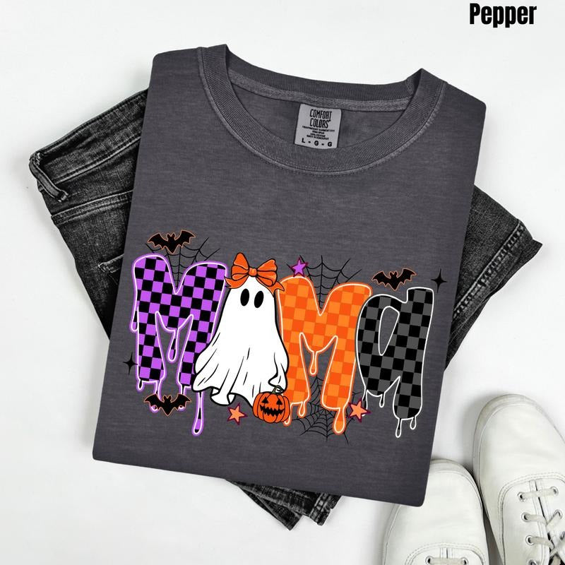 Mama Ghostly Checkered Comfort Colors T-Shirt 'NLB' Hoodie, Sweatshirt | HypeDripTees.com