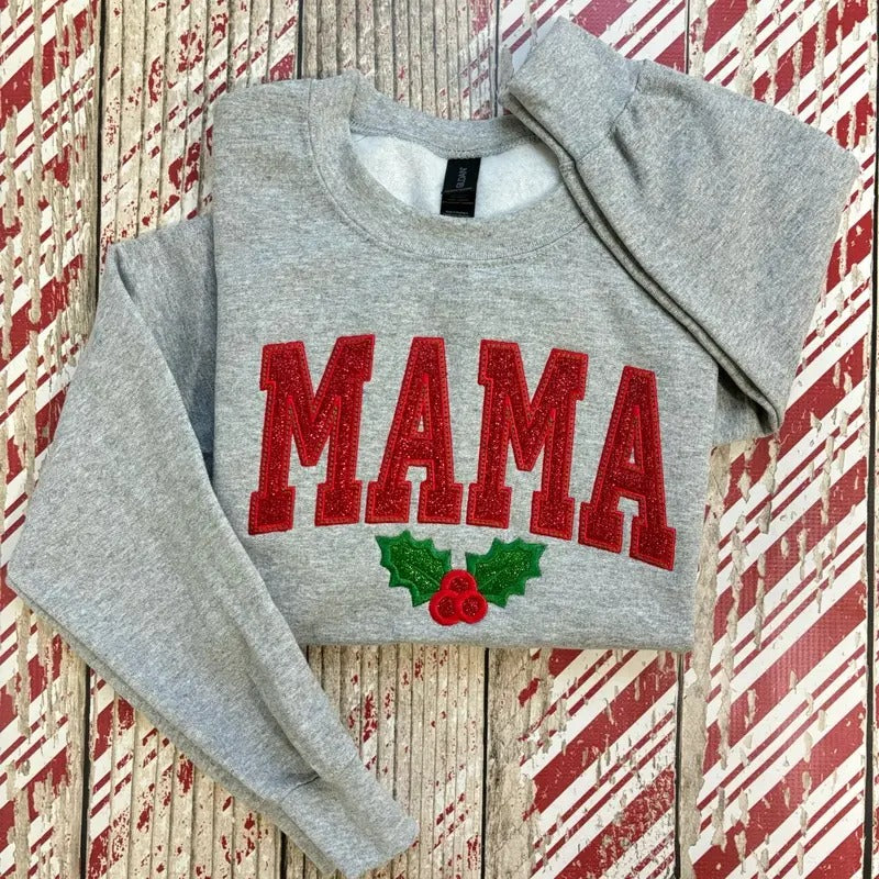 Mama Glitter Christmas Embroidered Crewneck Sweatshirt T-Shirts, Hoodie | HypeDripTees.com