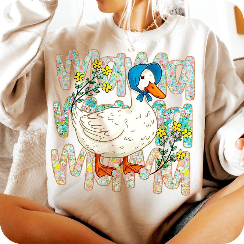 Mama Goose Cute Retro Floral Goose Mom Funny Spring Cottagecore Fabric T-Shirts, Hoodie, Sweatshirt
