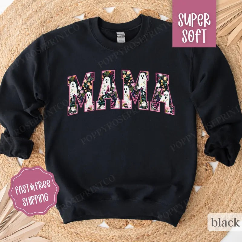 Mama Halloween Sweatshirt, Fall Mom Crewneck, Womens Sweatshirt, Halloween Sweater T-Shirts, Hoodie | HypeDripTees.com