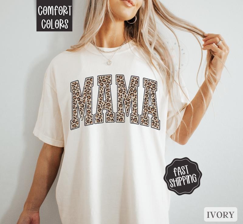 Mama Leopard Shirt Comfort Colors, Mother's Day Gift for Mom, Mama Varsity Leopard Letters Shirt, Cute Mom Shirt,...