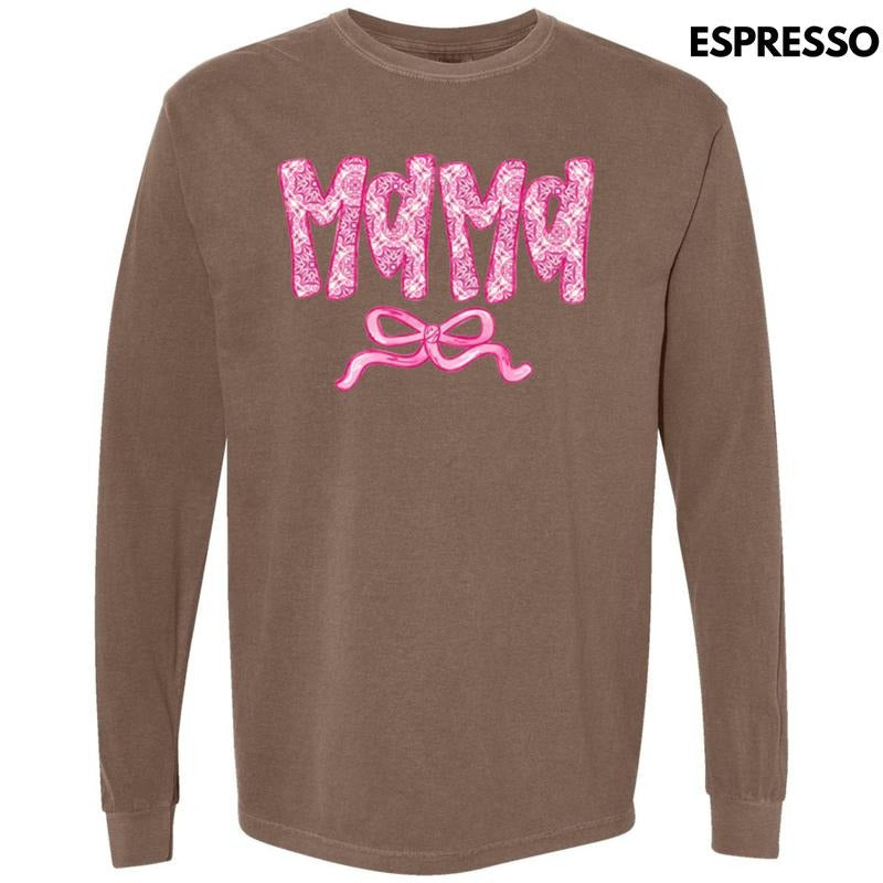 Mama Patterned Coquette Long Sleeve Comfort Colors T-Shirt Hoodie, Sweatshirt | HypeDripTees.com