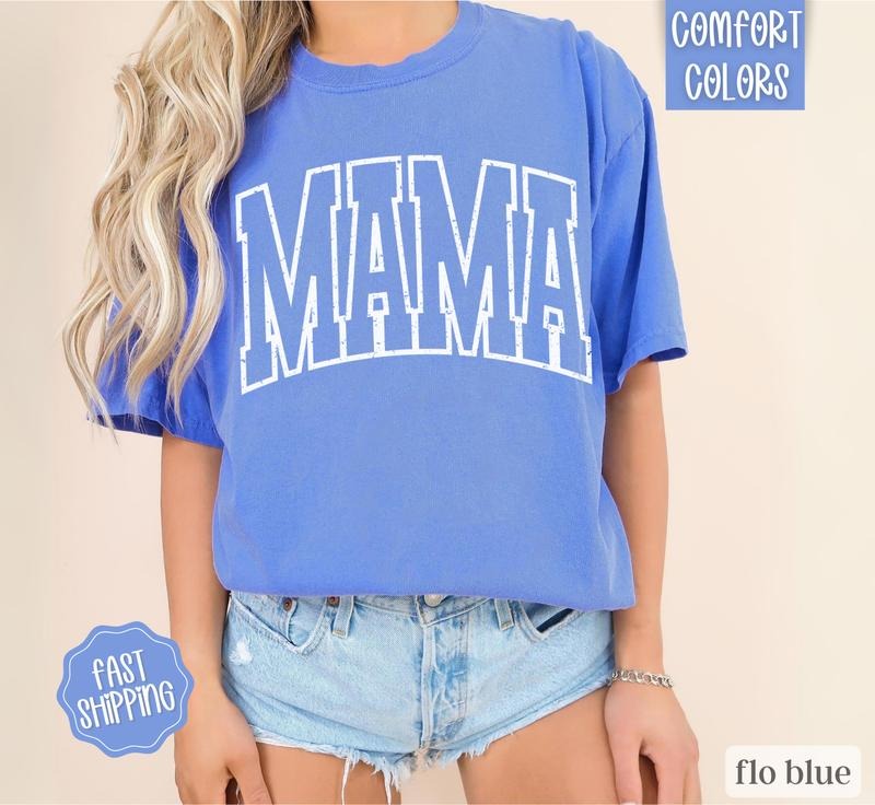 Mama Shirt Comfort Colors, Mother's Day Gift for Mom, Mama Varsity Letters Shirt, Cute Mom Shirt, Oversized Mama Tshirt...