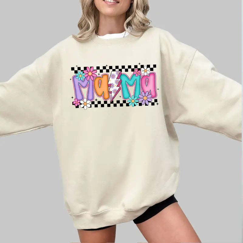 Mama Shirt for Women, Gift For Mom, Mothers Day Gift, Checkered Shirt, Mom Life TShirt, Checkered Mama Sweatshirt, Gift...
