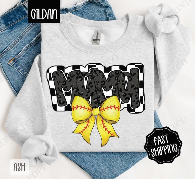 Mama Softball Bow Sweatshirt, Softball Mom Sweatshirt, Softball Mama Sweatshirt T-Shirts, Hoodie | HypeDripTees.com