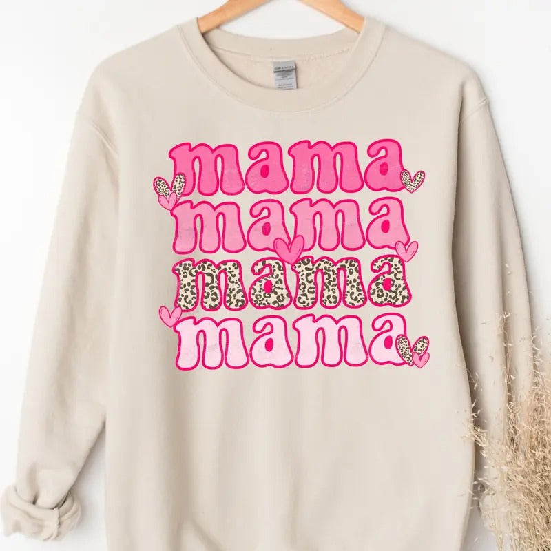 Mama Sweatshirt Mother's Day Gift, Mama Sweatshirt with Love Gift - Cotton, Crewneck T-Shirts, Hoodie | HypeDripTees.com