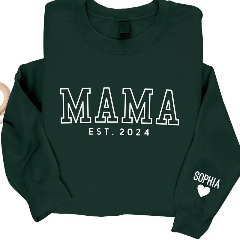 Mama Sweatshirt, Custom Kids Name On Sleeve Printed Jumper, Christmas Sweater for Mum, Personalised Crewneck Top,...