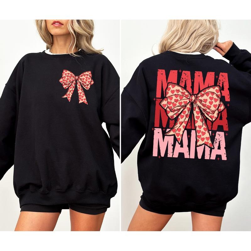 Mama Sweatshirt, Retro Mama Valentine Coquette Heart Bow Shirt, Mama Valentine Shirt, Mama Shirt, Love Shirt, Valentine...