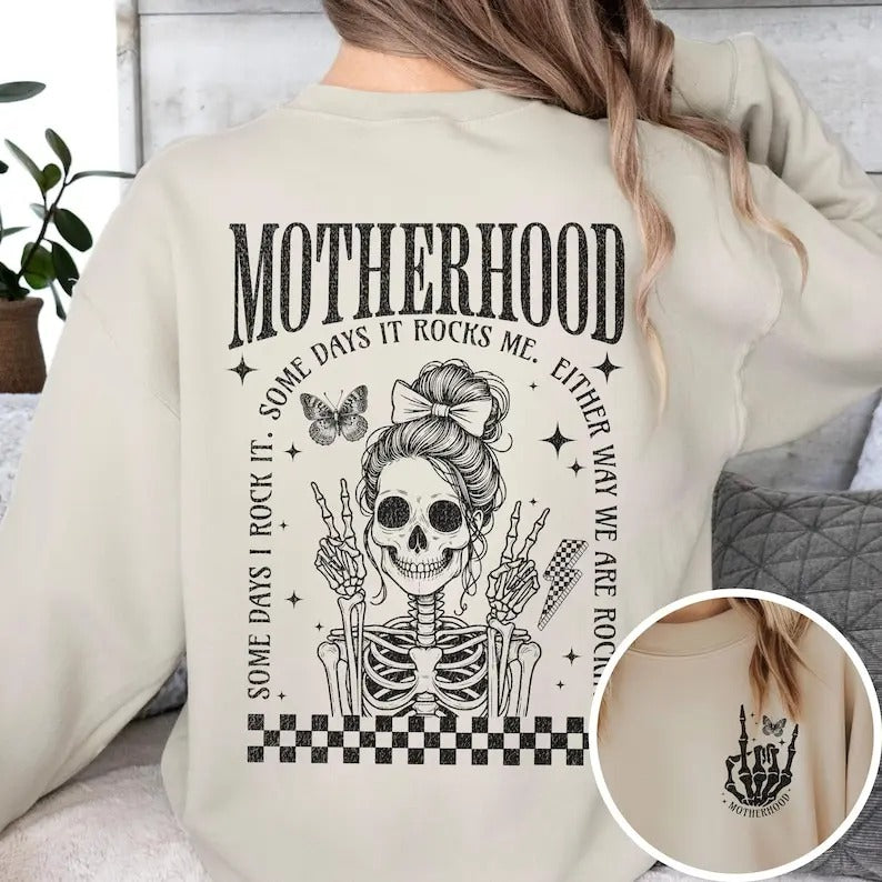 Mama Mama Rocker Skeleton Mama Mom Front Back Motherhood Some Days I'M Rockin T-Shirts, Hoodie, Sweatshirt