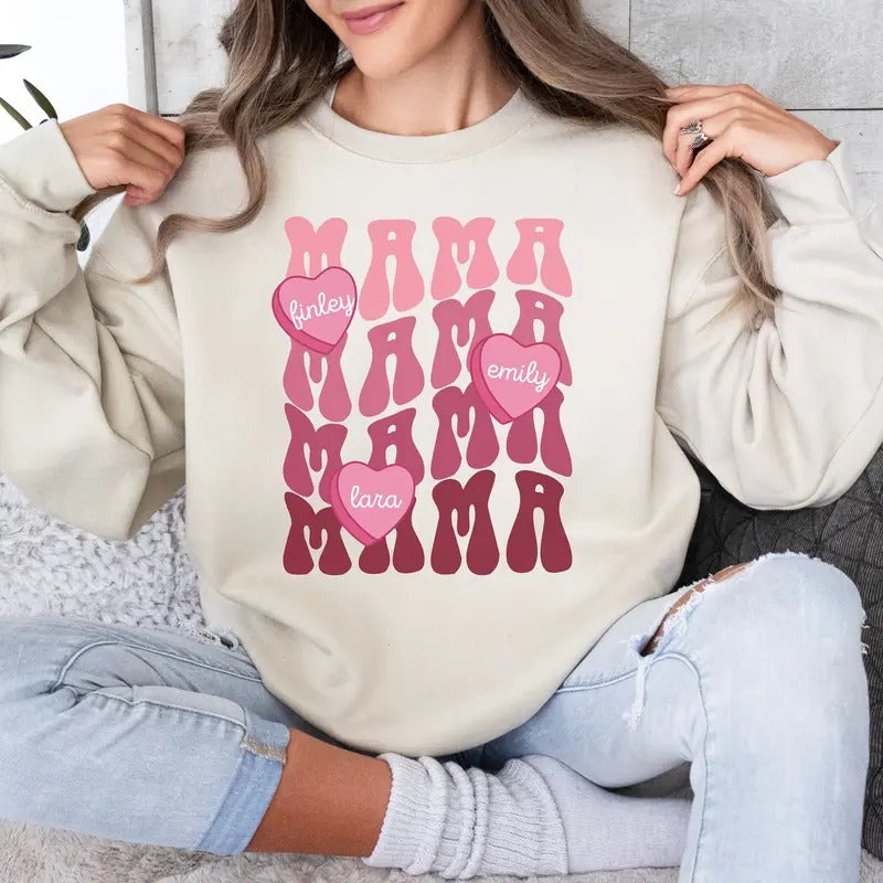 Mama Valentine Sweatshirt, Custom Conversation Hearts Design T-Shirts, Hoodie | HypeDripTees.com
