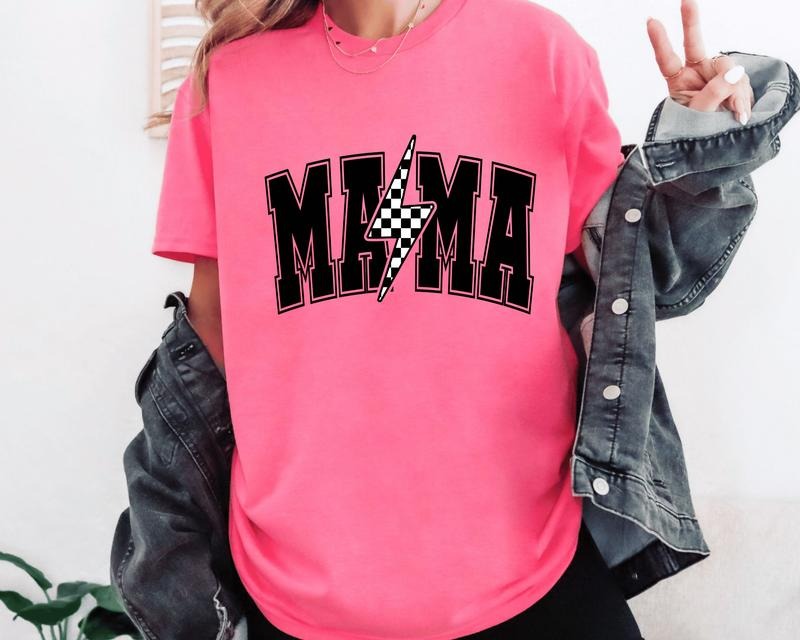 Mama with Checkered Lightning Bolt Casual Everyday T-Shirt. Perfect Mom Gift Hoodie, Sweatshirt | HypeDripTees.com