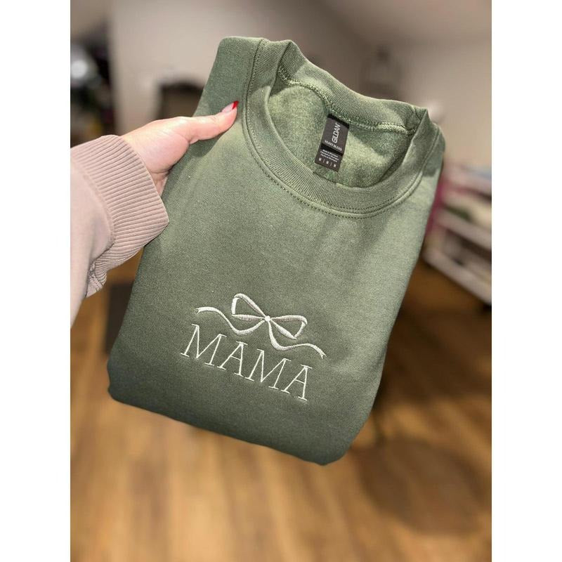 Mama with bow Embroidered Sweatshirt T-Shirts, Hoodie | HypeDripTees.com