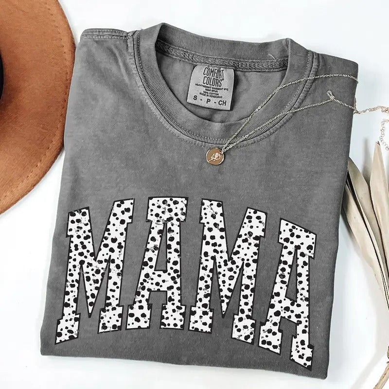 Mama, Dalmatian Print, Varsity, Retro, Vintage Tshirt, Women's Comfort Colors Tee Hoodie, Sweatshirt | HypeDripTees.com