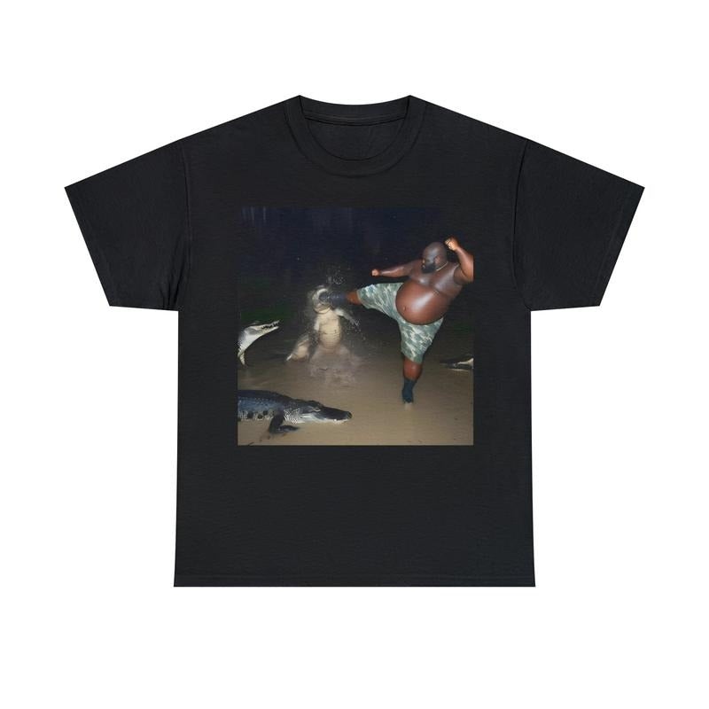 Man Kick Alligator In Swamp Shirt Tee Gator Crocodile Funny Viral Meme  sweater and hoodie Sweatshirt | HypeDripTees.com