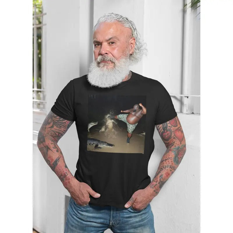 Man Kick Alligator In Swamp Shirt Tee, Gator, Crocodile, funny, viral, meme Hoodie, Sweatshirt | HypeDripTees.com