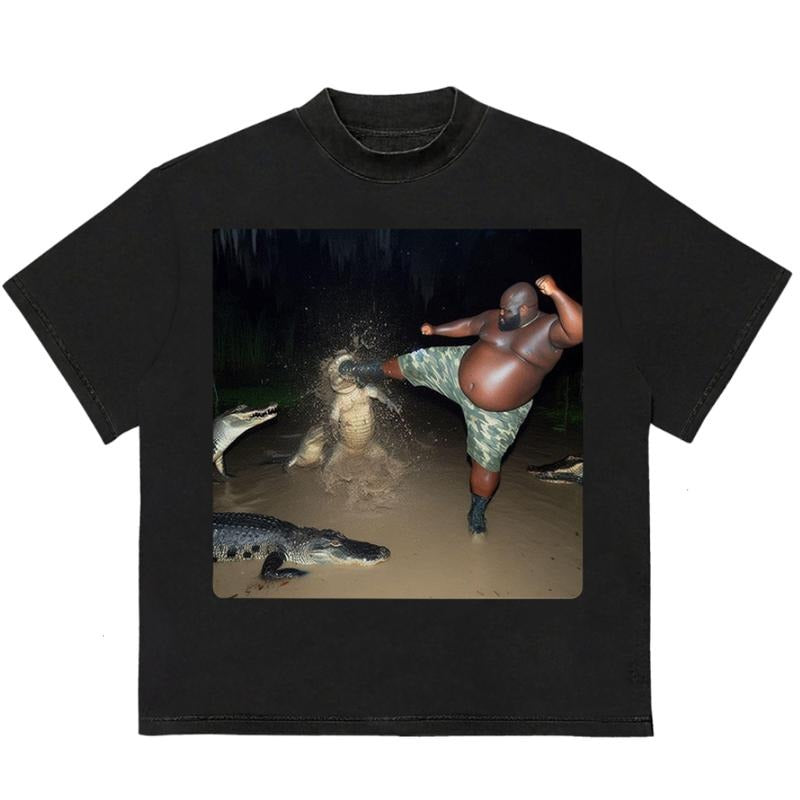 Man Kick Alligator T-Shirt Bold Style for Streetwear Lovers Modern Style Hoodie, Sweatshirt | HypeDripTees.com