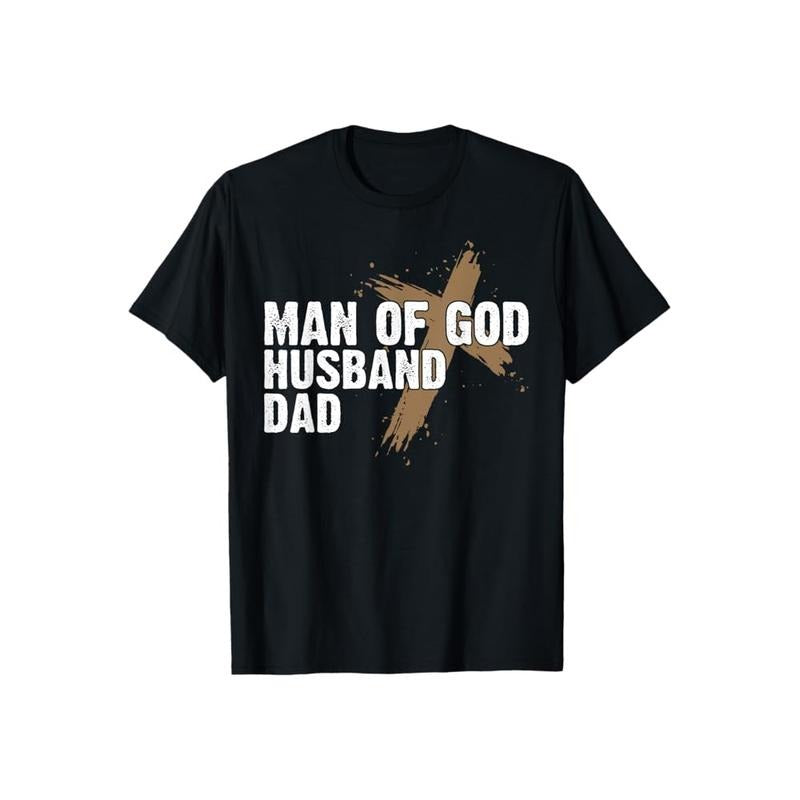 Man Of God Husband Dad  T-Shirt Pure Cotton Casual Street Style Crew Neck Short Sleeve T-Shirt Tops Trendy For Women For...