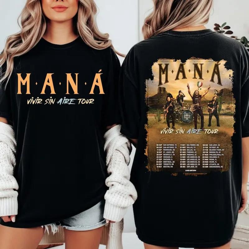 Mana Tour 2025 T Shirt, Mana Vivir Sin Aire Tour 2025 T Shirt, Latin Rock Band Concert Tee, Unisex Short Sleeve Tee...