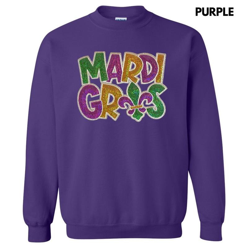 Mardi Fleur De Lis Sequin Patch Sweatshirt T-Shirts, Hoodie | HypeDripTees.com