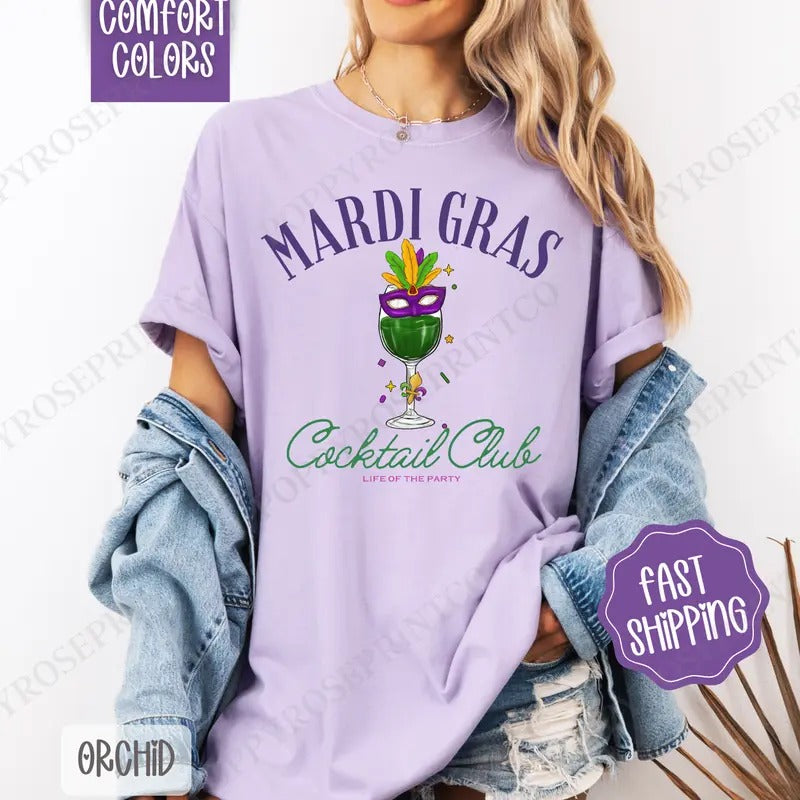 Mardi Gras Cocktail Club Comfort Colors, Louisiana Parade Women's Tee, Holiday Women's Tshirt Hoodie, Sweatshirt