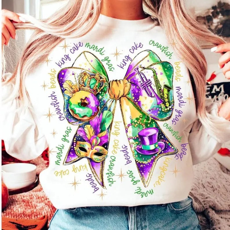 Mardi Gras Coquette Sweatshirt, Mardi Gras Vibes Sweatshirt, Mardi Gras Sweatshirt T-Shirts, Hoodie | HypeDripTees.com
