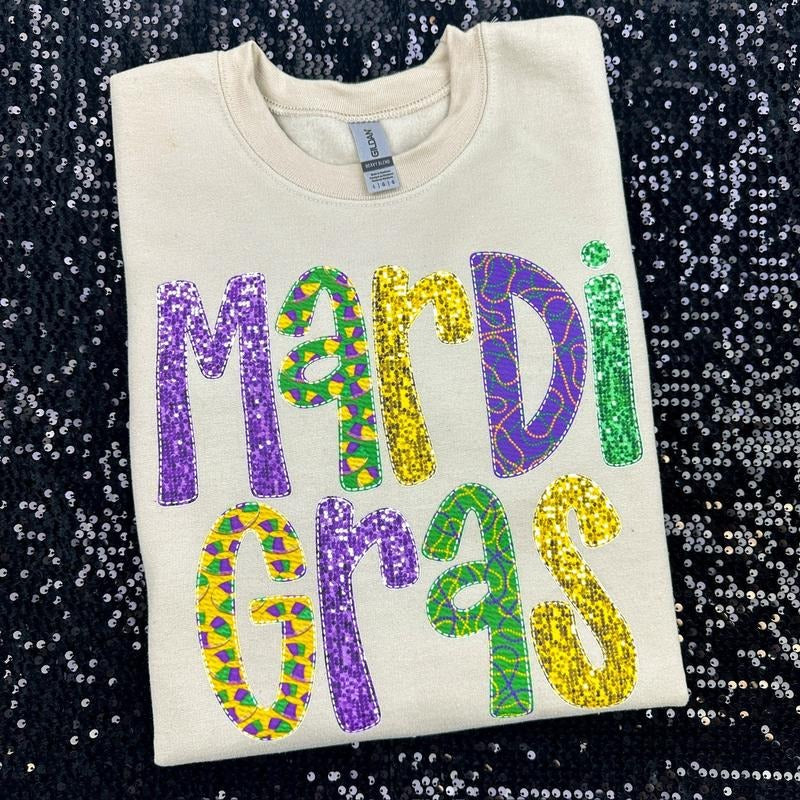 Mardi Gras Faux (Fake) Glitter Gildan Sweatshirt -- SAND T-Shirts, Hoodie | HypeDripTees.com