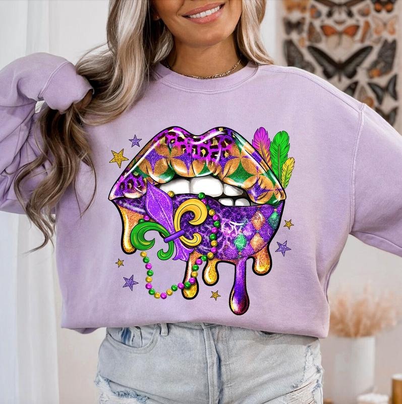 Mardi Gras Lips Comfort Colors Unisex Sweatshirt T-Shirts, Hoodie | HypeDripTees.com