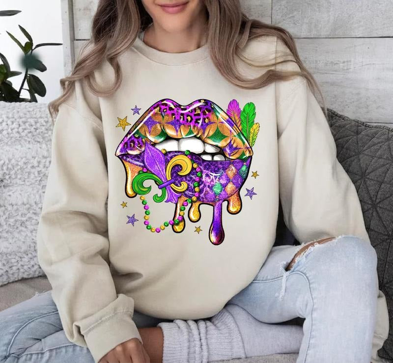 Mardi Gras Lips Sand Unisex Gildan Sweatshirt T-Shirts, Hoodie | HypeDripTees.com