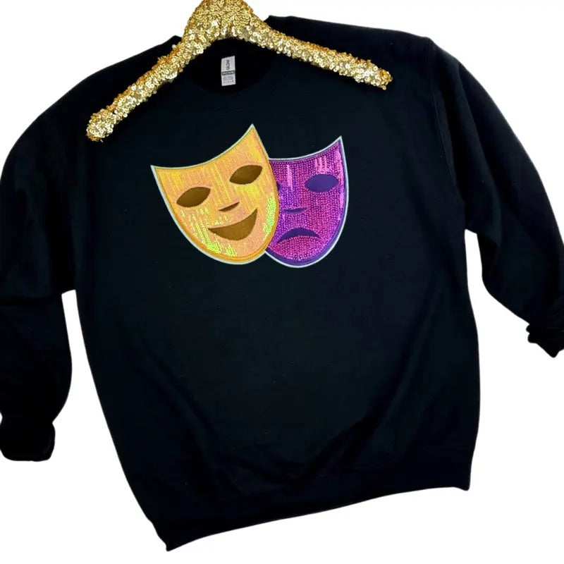 Mardi Gras Sequin Patch Gildan Sweatshirt -- BLACK T-Shirts, Hoodie | HypeDripTees.com