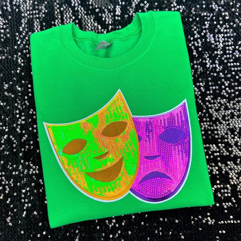 Mardi Gras Sequin Patch Gildan Sweatshirt -- KELLY GREEN T-Shirts, Hoodie | HypeDripTees.com