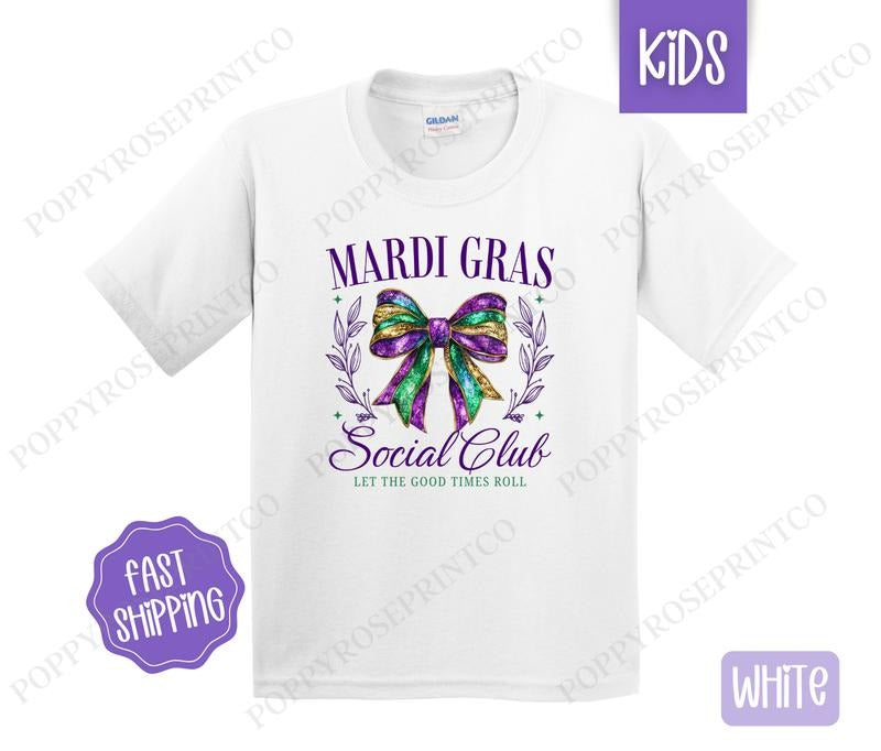 Mardi Gras Social Club Kids Shirt - Coquette Children's Tshirt - Cute Youth Tee Gildan Hoodie, Sweatshirt | HypeDripTees.com
