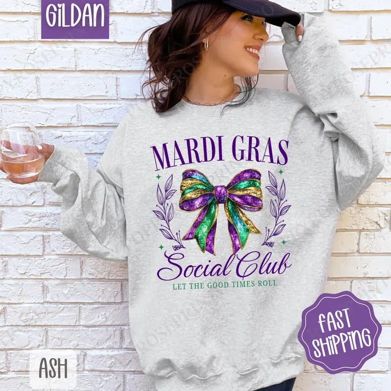 Mardi Gras Social Club Sweatshirt, Fat Tuesday Crewneck, Holiday Women's Sweater T-Shirts, Hoodie | HypeDripTees.com