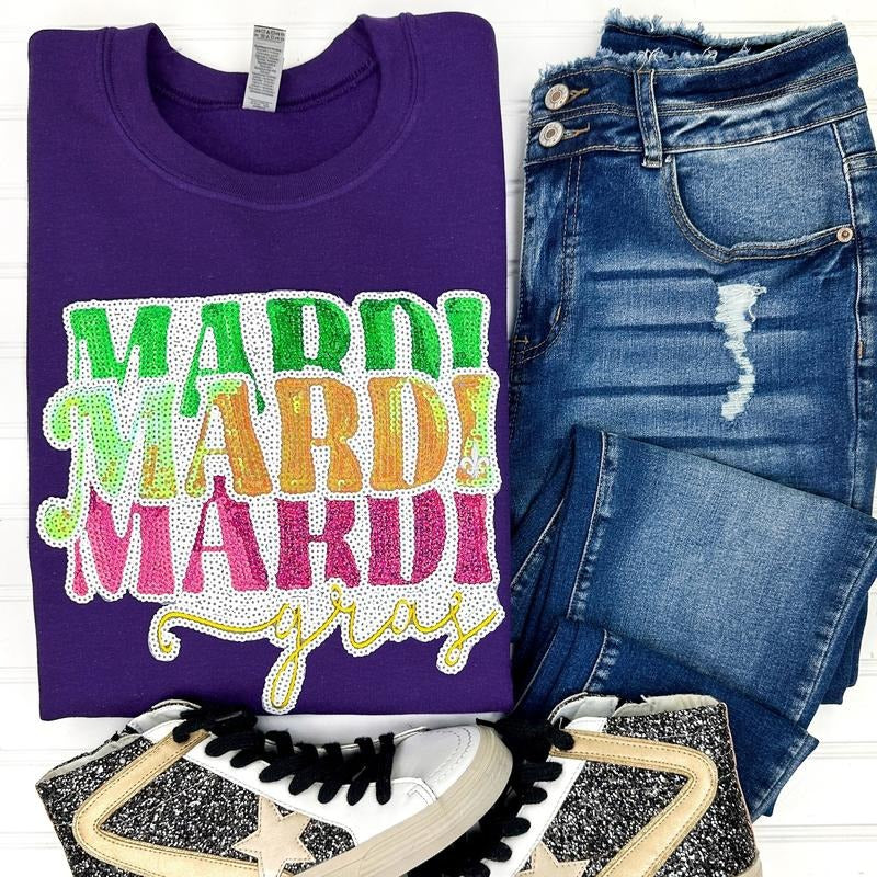Mardi Mardi Mardi Gras Sequin Patch Sweatshirt T-Shirts, Hoodie | HypeDripTees.com
