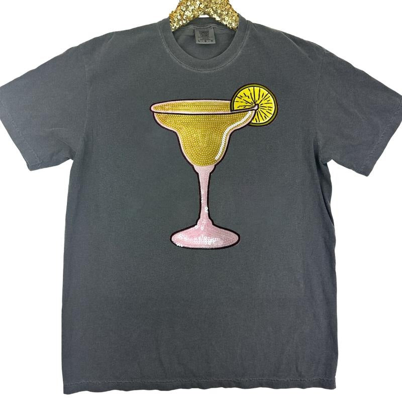 Margarita Glass Sequin Patch Comfort Colors T-Shirt Hoodie, Sweatshirt | HypeDripTees.com