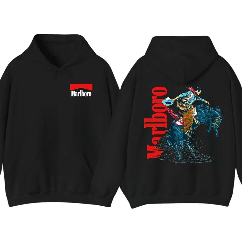 Marlboro Classic Western Rodeo Hoodie Sweatshirt T-Shirt for Men with Bold Cowboy Graphics and Iconic Branding