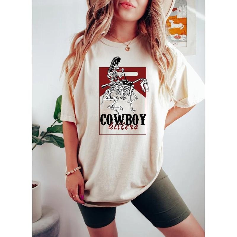 Marlboro Cowboy Killer Graphic Tee - Cotton Retro T-Shirt with Cowboy Skeleton Design, Casual Style for Women Hoodie,...