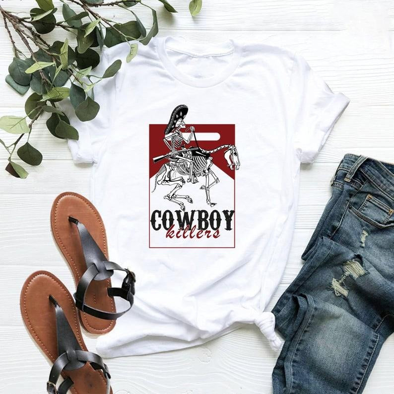 Marlboro Cowboy Killer Graphic Tee - Retro Cotton T-Shirt with Red and White Design, Featuring Cowboy and Horse...