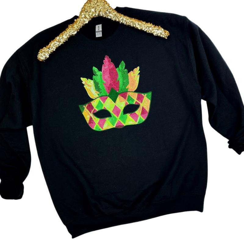Masquerade Sequin Patch Gildan Sweatshirt -- BLACK T-Shirts, Hoodie | HypeDripTees.com
