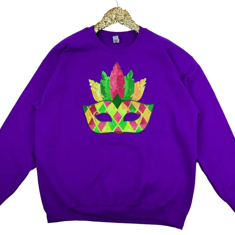 Masquerade Sequin Patch Gildan Sweatshirt -- PURPLE T-Shirts, Hoodie | HypeDripTees.com