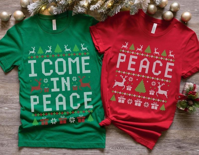 Matching Couples Ugly Christmas Sweater, Come in Peace Couple Christmas Shirt, Funny Xmas Gift Hoodie, Sweatshirt