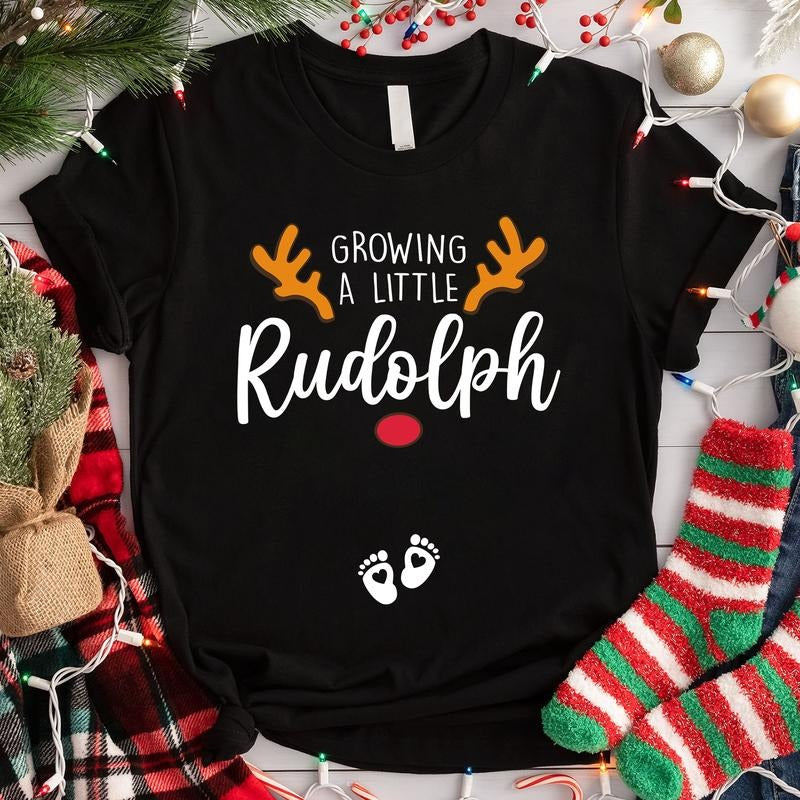 Maternity Christmas Shirt Growing a Little Rudolph Sweatshirt Reindeer Pregnancy Announcement T shirt Christmas Gift for...