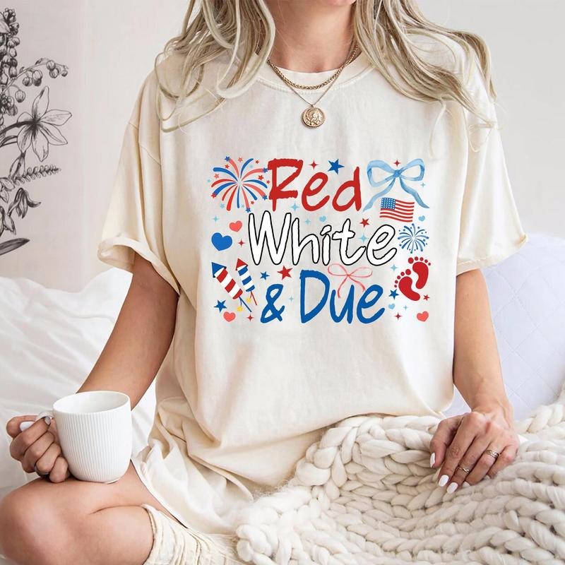 Maternity Red White and Due Pregnancy T Shirt Cute Patriotic Baby Tee for Baby Bump Hoodie, Sweatshirt | HypeDripTees.com