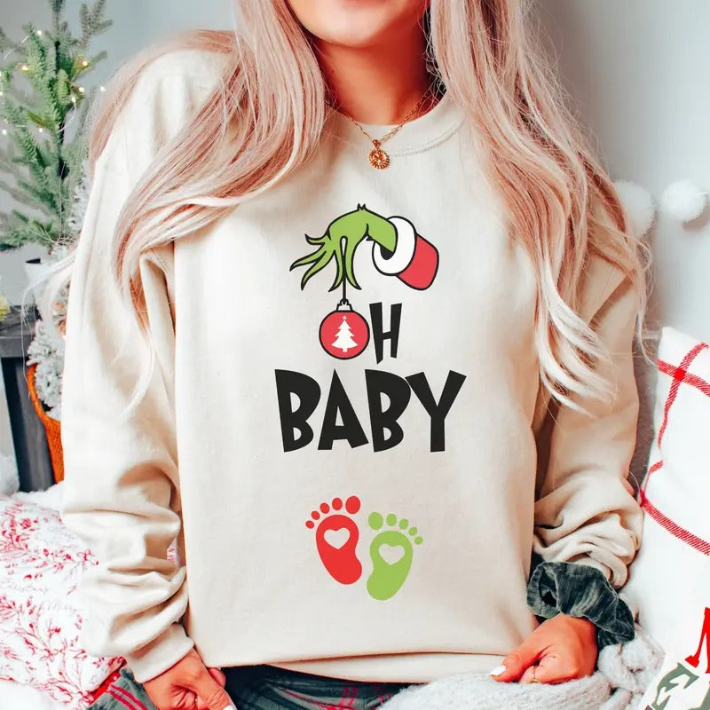 Maternity Sweater for Christmas and Baby Shower - Pregnancy Announcement Crewneck Sweatshirt - Fabric, Cotton T-Shirts,...