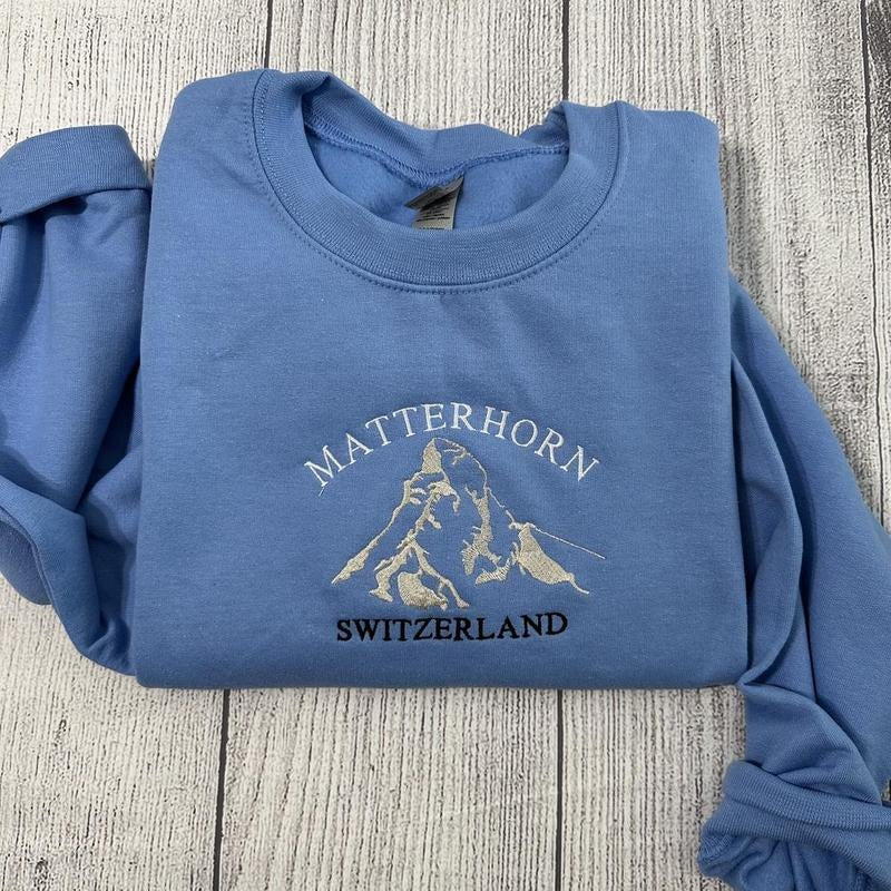 Matterhorn Switzerland Embroidered sweatshirt; Mountain's lover embroidered crewneck T-Shirts, Hoodie | HypeDripTees.com