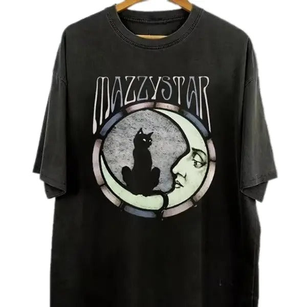 Mazzy Star Moon And Cat Tee, 90s Alt Rock, Mazzy Star Unisex Band Shirt Cotton Top Tee Hoodie, Sweatshirt | HypeDripTees.com